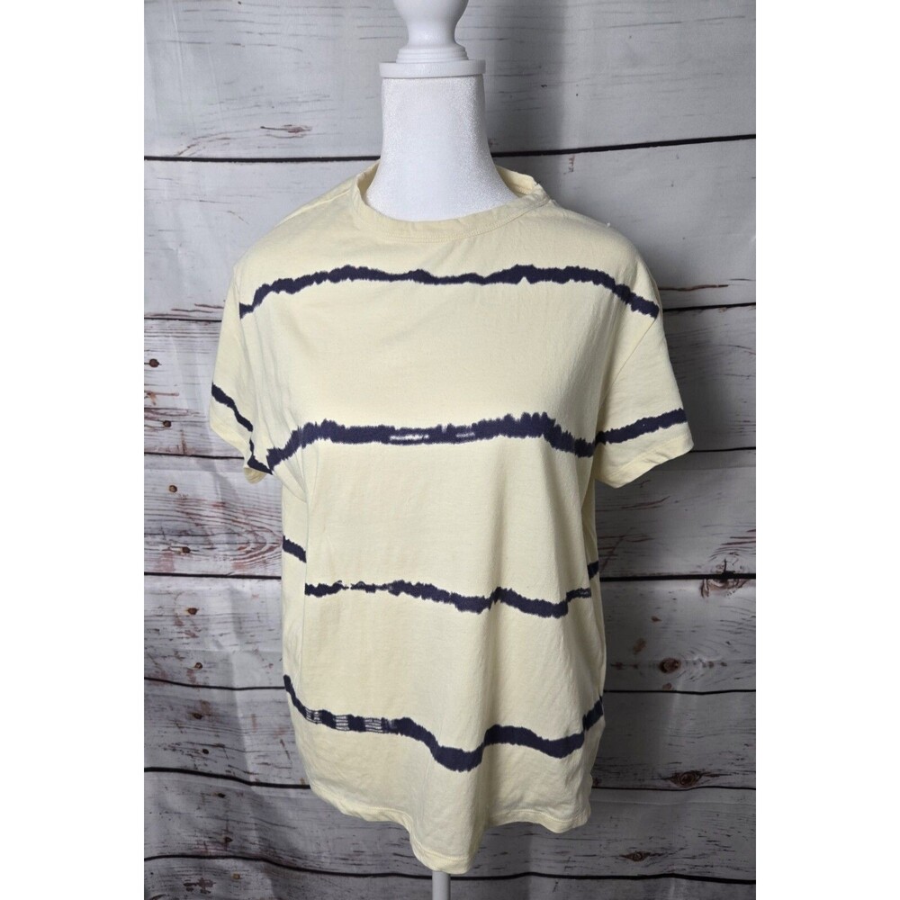 WVN For You Womens Top Size XL Ivory Blue Striped Short Sleeve Cotton Casual